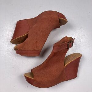 KORK-EASE Berit Orange Brown Suede Leather Platform Wedge Heel